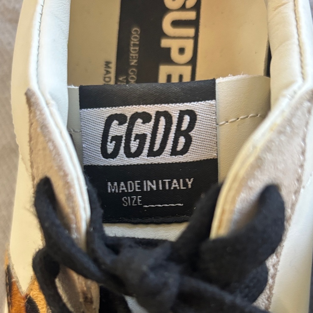 Golden Goose Superstar Sneakers Size 38 US 8 Leather White Gray Black Leapord - Picture 5 of 13